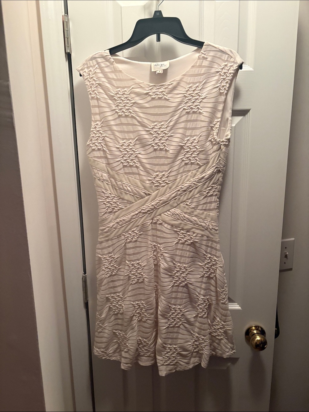 Beige by eci Cream Textured Sleeveless Cross-Waist Mini Dress